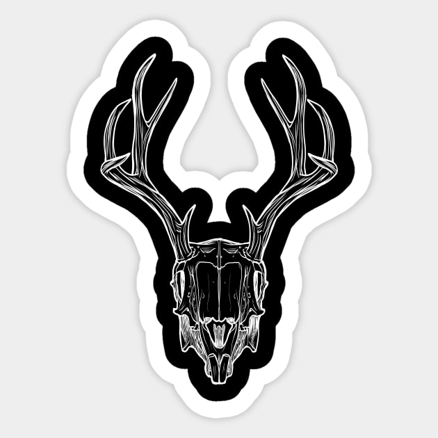 Deer Skull - White on Black Sticker by carobaro